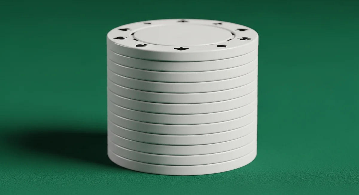 A neat stack of plain, unbranded casino chips on deep green baize, photographed with shallow depth of field.