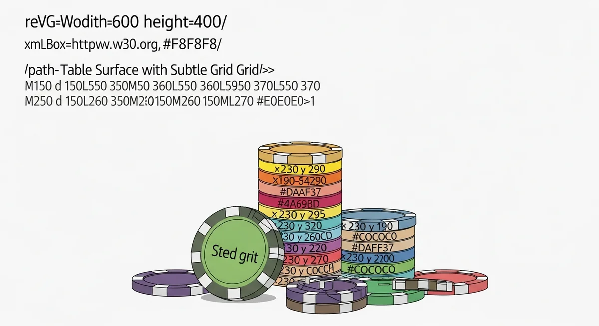 A minimalist flat vector illustration showing a stable stack of casino chips on a subtle grid, symbolizing bankroll management rules.