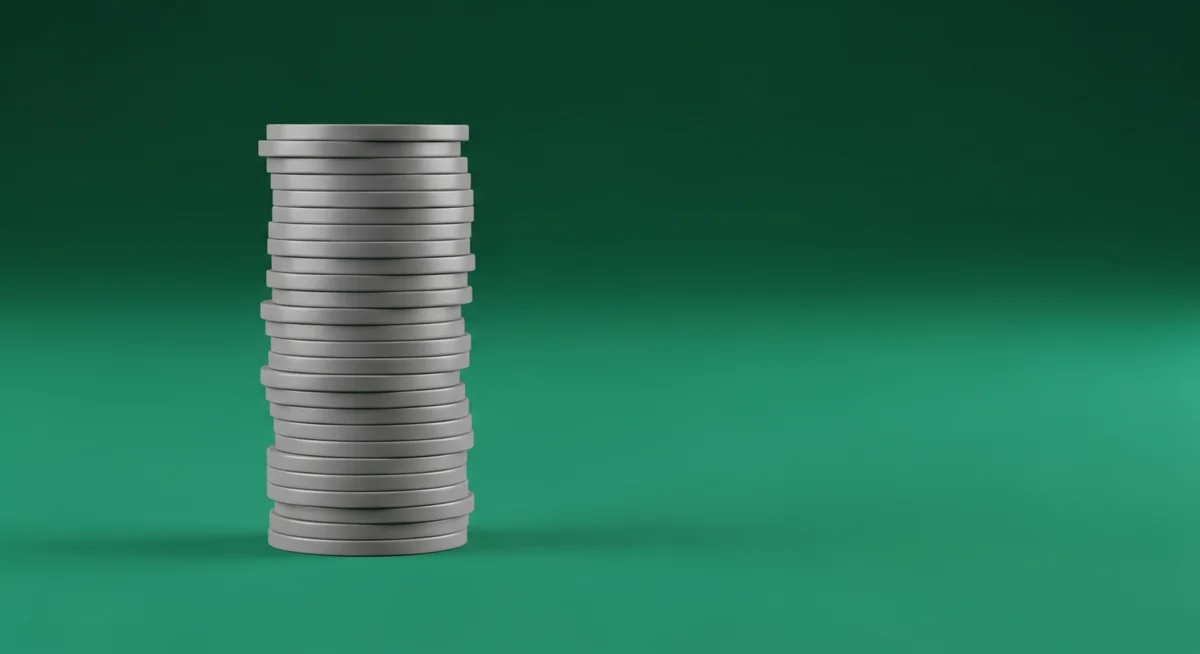 A neat stack of plain casino chips on green baize, signifying a pause or a moment of reflection.