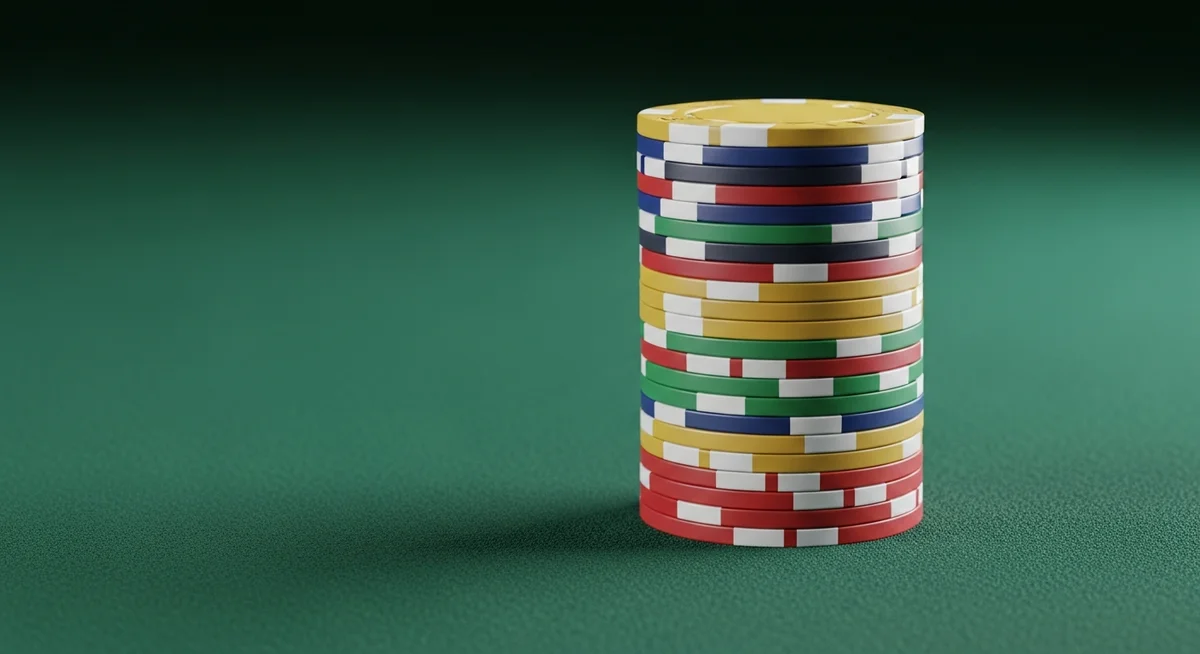 A neat stack of plain casino chips resting on deep green baize.