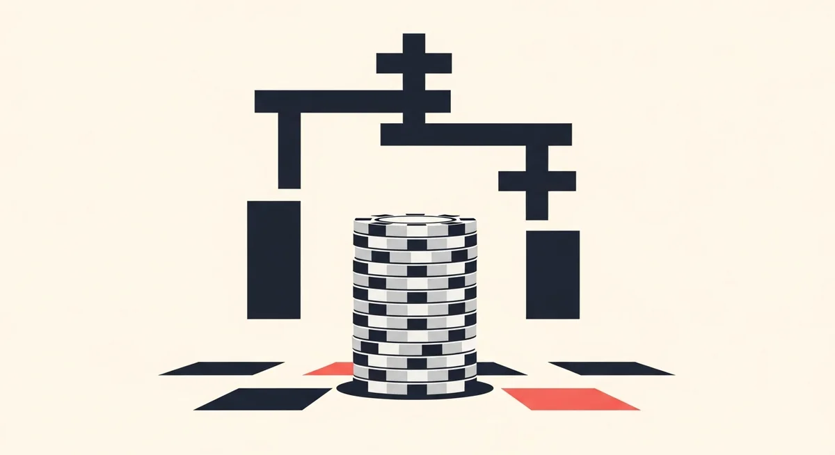 Stylized illustration of neutral casino chips under an abstract geometric framework, representing strict regulation of sports betting.