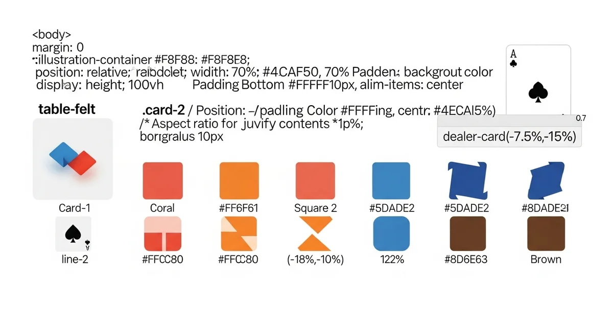 An illustration of blackjack cards on a felt table, with abstract shapes hinting at strategic decision-making.