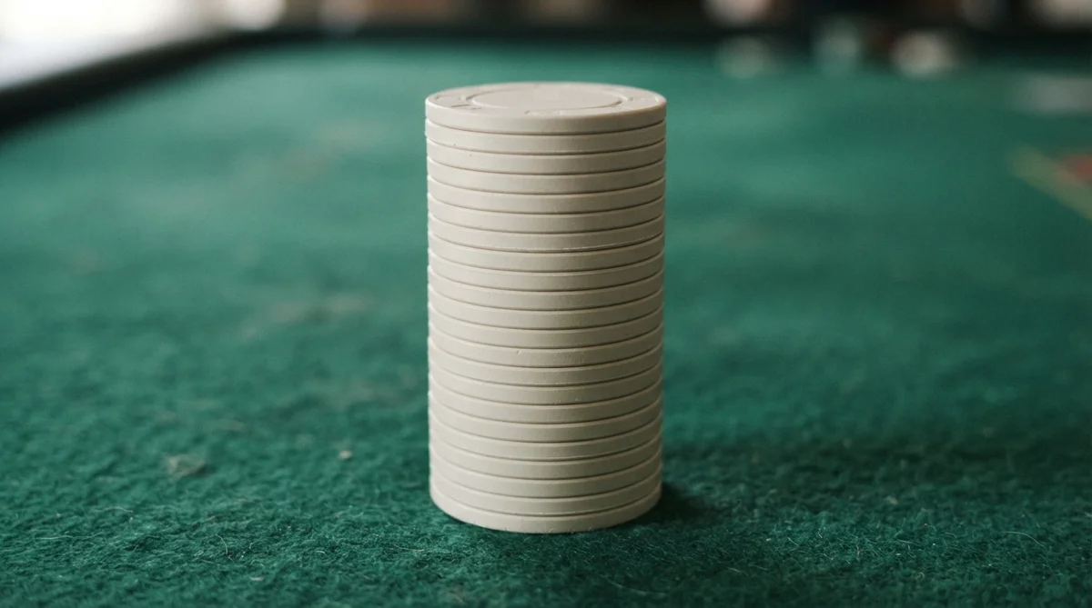 A neat stack of plain casino chips on green felt.